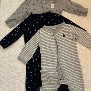 Carter's Navy and Gray Striped Footies - Set of 3
